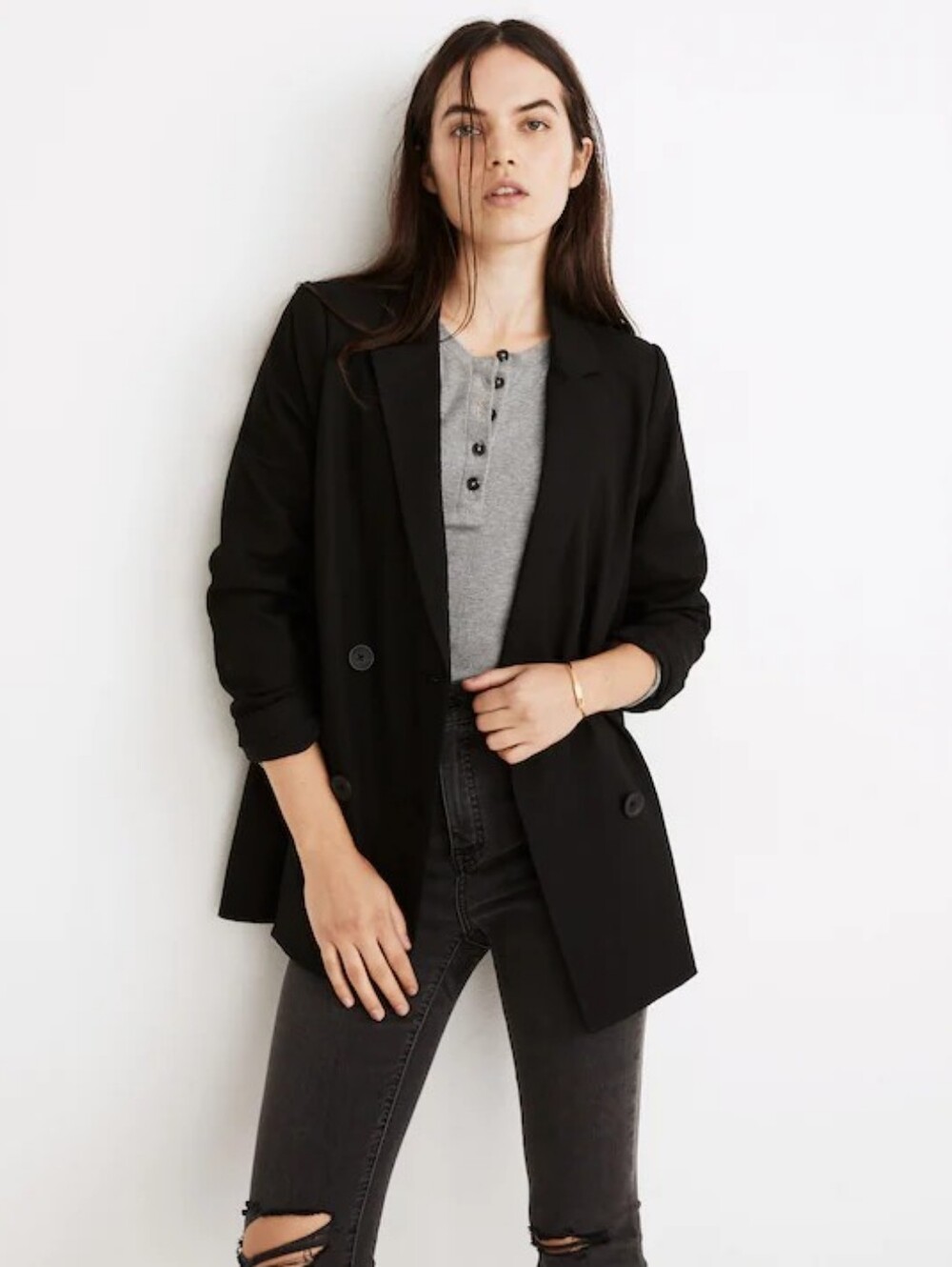 Madewell Caldwell Black Double-Breasted Blazer Jacket